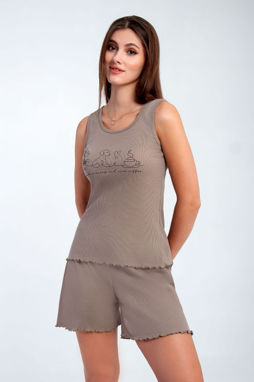 Арт. 9156/3 Пижама с шортами 42-50 (5 шт) Цвет:верх-кофе,низ-кофе