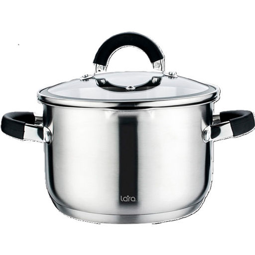 Кастрюля 6,5 л LR02-9003 24x14,5 см индукц дно силикон слив 3/6мм нерж сталь /LARA/