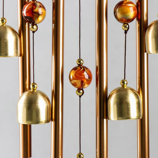 Музыка ветра Ожерелье и сердце, металл, пластик, 4 трубки, 5 колокольчиков, 54 см