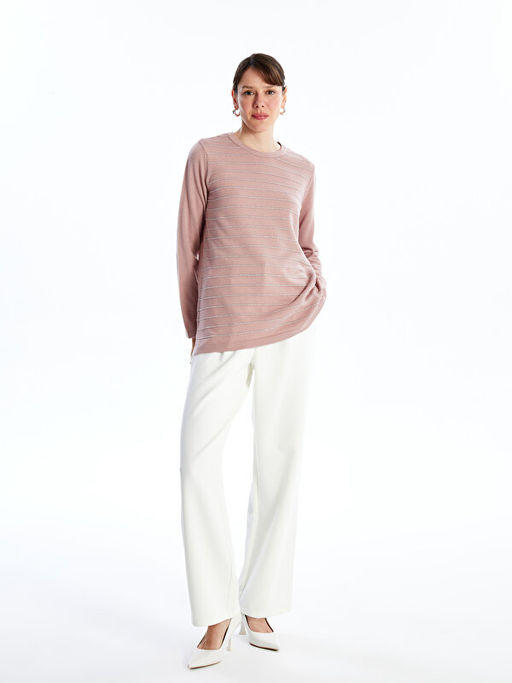 Bisiklet Yaka ?izgili Uzun Kollu Kad?n Triko Kazak - Waikiki фото 2