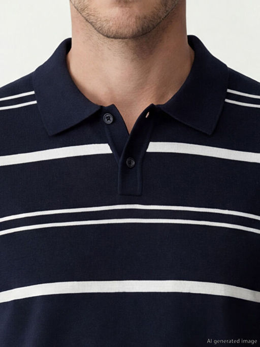 Polo Yaka ?izgili Erkek Triko Kazak