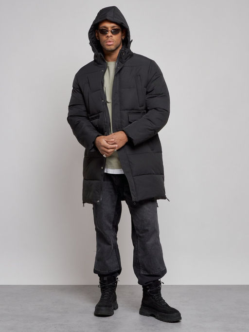 Парка мужская зимняя удлиненная молодежная черного цвета 806Ch - Wonderrman фото 6