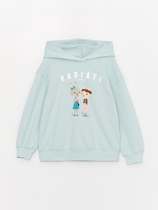Bask?l? Uzun Kollu K?z ?ocuk Hoodie - Waikiki фото 3