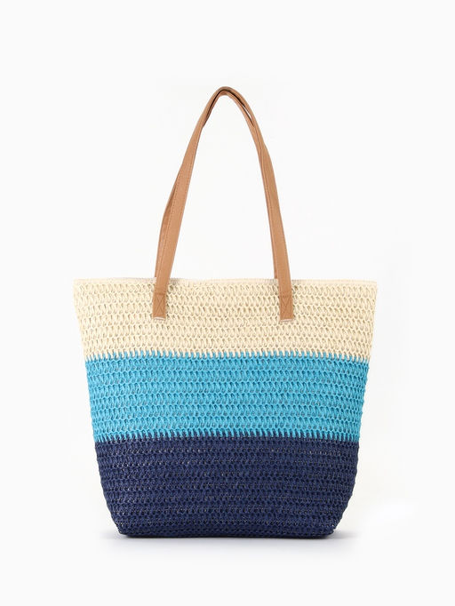 Сумка пляжная на молнии, на подкладке, бежевая/голубая/синяя - Simaland фото 5