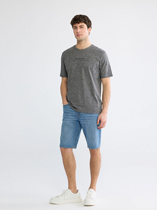 Bisiklet Yaka Bask?l? Erkek Ti??rt