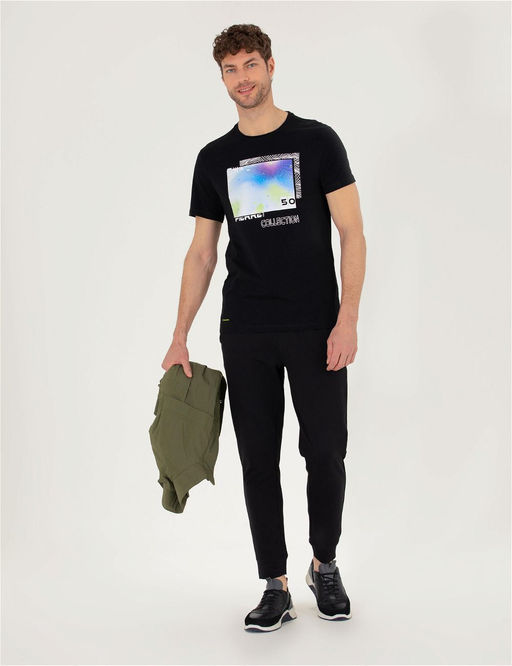 Siyah Slim Fit Bask_l_ Bisiklet Yaka Ti__rt - Pierre cardin фото 4