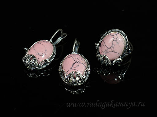 Кольцо Серьги кахолонг (имитация), цв.розовый размер 20