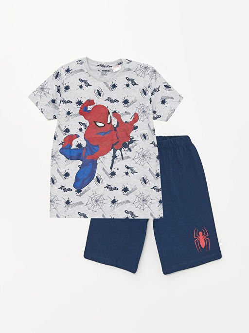 Bisiklet Yaka Spiderman Bask?l? K?sa Kollu Erkek ?ocuk ?ortlu Pijama Tak?m?