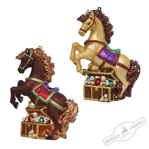 Лошадь жемчужная/гнедая и сундук с сокровищами асс. из 2-х (стекло) 10х2х14 см