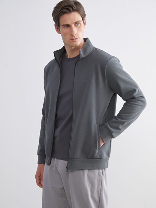 Dik Yaka Uzun Kollu Erkek Fermuarl? Sweatshirt
