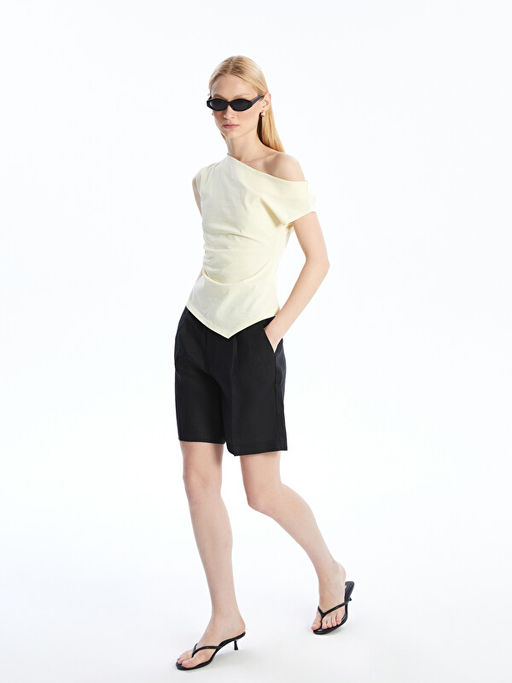 Loose Fit %100 Keten Kad?n ?ort