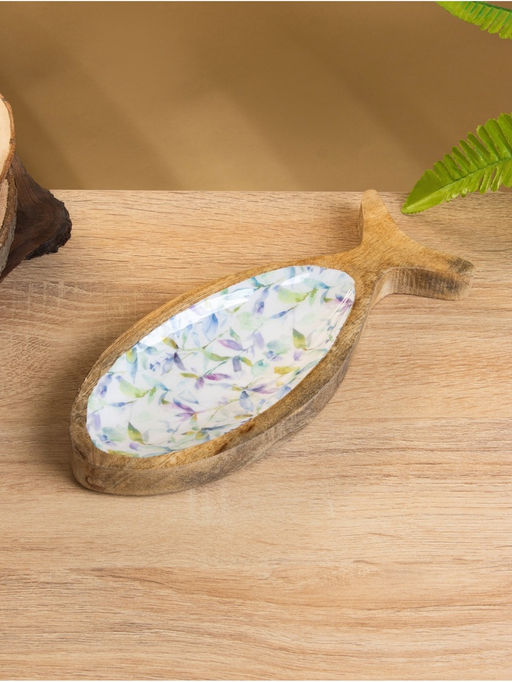 Блюдо в форме рыбки «Оттенки сирени», 25.5×10×2 см, дерево манго