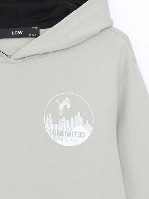 Kap??onlu Bask?l? Erkek ?ocuk Sweatshirt - Waikiki фото 2