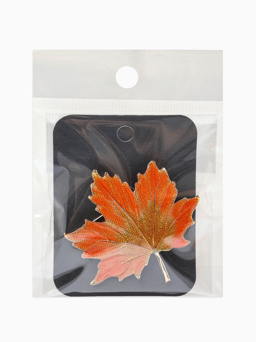 Брошь «Лист» кленовый осенний, цвет оранжевый в золоте