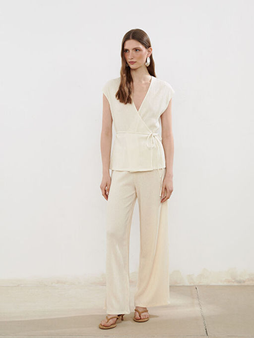 Kruvaze Yaka Dokulu Bluz