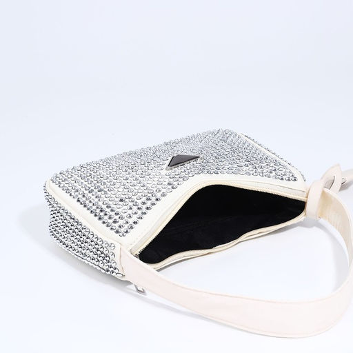 Сумка-багет на молнии, цвет бежевый/серые стразы - Simaland фото 6