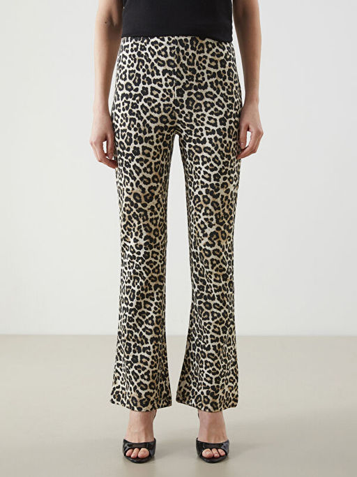 Beli Lastikli Leopar Desenli Kad?n Pantolon