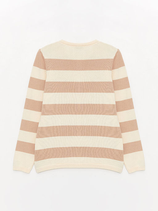 Bisiklet Yaka ?izgili Uzun Kollu K?z ?ocuk Triko H?rka