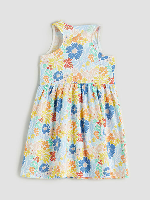 Bisiklet Yaka ?i?ekli K?z ?ocuk Elbise