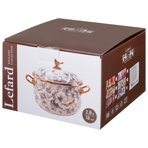 КАСТРЮЛЯ ЭМАЛИРОВАННАЯ LEFARD С КРЫШКОЙ, СЕРИЯ ROYAL GARDEN 2,8Л, ДИА.18СМ ПОДХОДИТ ДЛЯ ИНДУК.ПЛ  фото 3