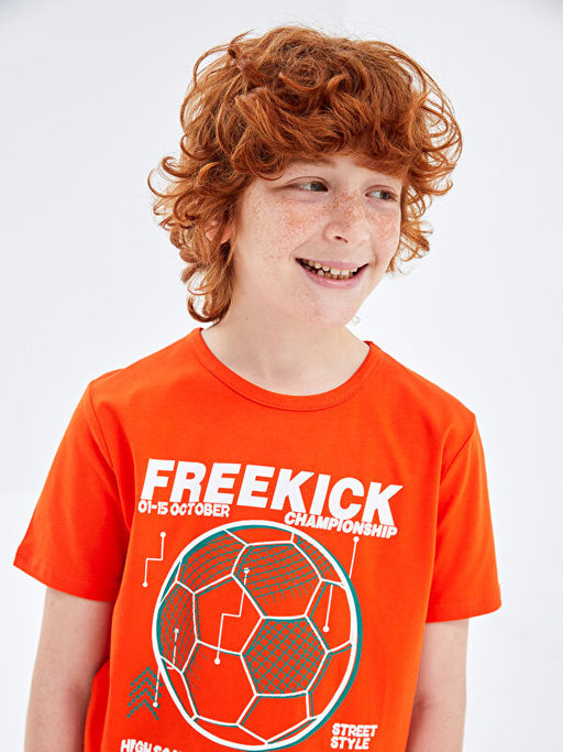 Bisiklet Yaka Bask?l? K?sa Kollu Erkek ?ocuk Ti??rt - Waikiki фото 2