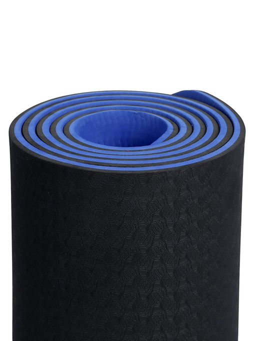 Коврик для фитнеса и йоги ONLYTOP, 183×61×0.8 см, черный/ультрамариновый