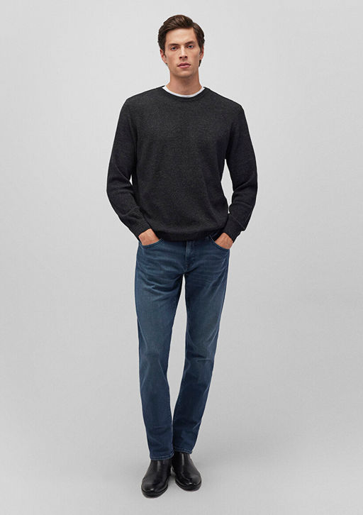 Siyah Bisiklet Yaka Basic Kazak - Mavi фото 2