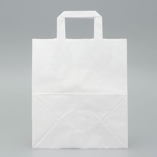 Цена за 25 шт. Пакет крафт без печати, белый, плоская ручка 24×14×24 см