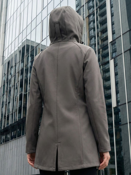 Парка женская софтшелл виндстоппер удлинённая с капюшоном темно-серого цвета 9618_1TC
