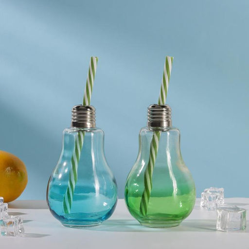 Бокал стеклянный для коктейля Доляна Лампочка, 250 мл, с трубочкой, откручивающаяся крышка, цвет МИКС фото 6