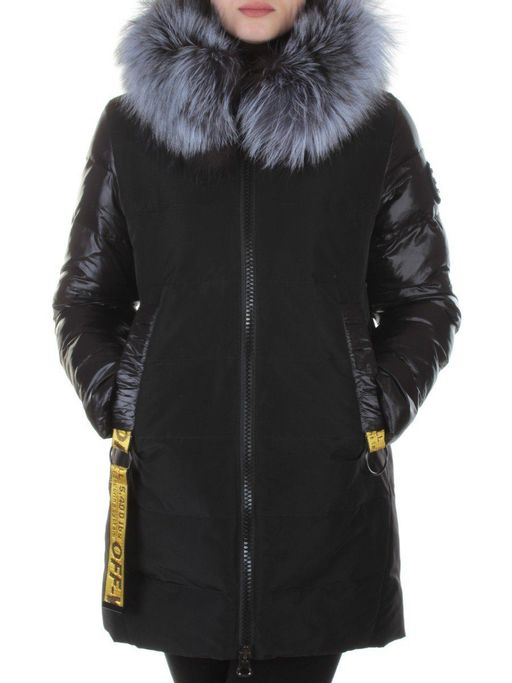 8186 BLACK Пальто женское с натуральным мехом Jarius