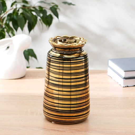 Ваза «Альба», d=6.5 см, 11×20 см, керамика, чёрно-золотая