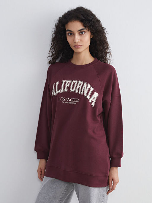 Bisiklet Yaka Paris Bask?l? Oversize Kad?n Sweatshirt Tunik