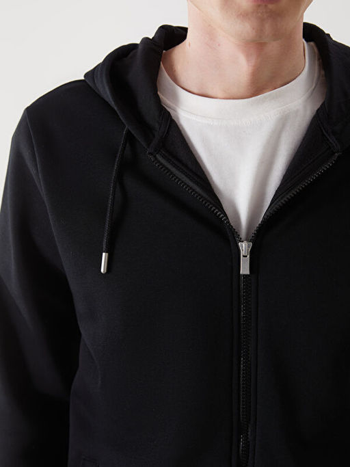 Kap??onlu Uzun Kollu Erkek Fermuarl? Sweatshirt