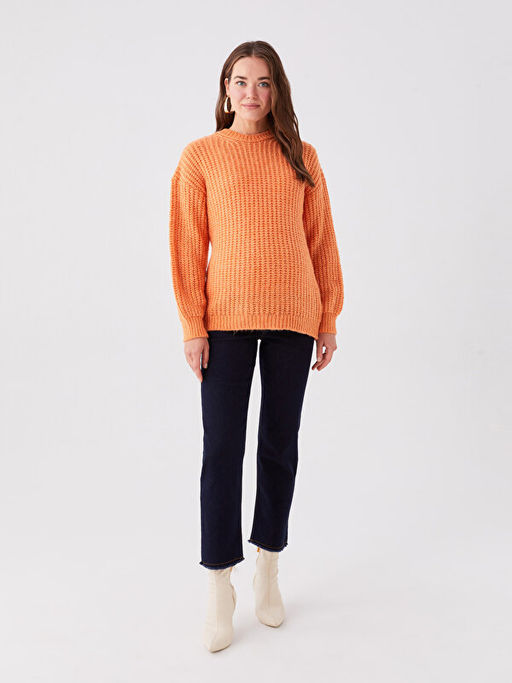 Bisiklet Yaka D?z Uzun Kollu Hamile Triko Kazak