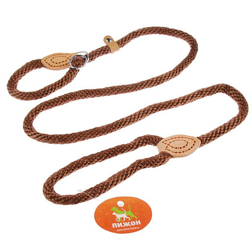 Поводок-удавка 150 х 1,2 см, полиэстер и натуральная кожа, коричневый - Пижон фото 3