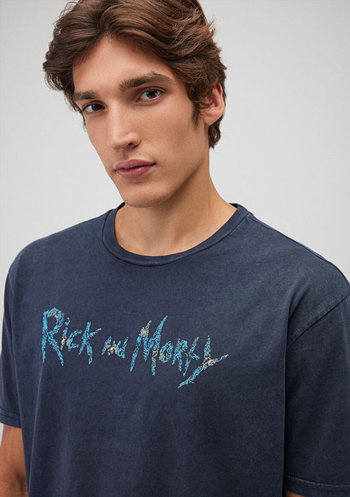 Rick and Morty Bask?l? Antrasit Tisort - Mavi фото 5