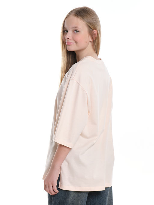 Футболка с принтом для девочки 22-7455 персик/черный