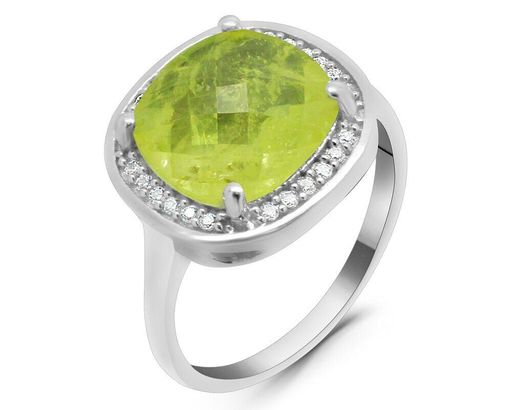 Кольцо из серебра турмалин желтый выращ., Премиум