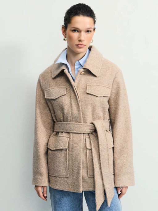 Куртка-рубашка из ткани с ворсом на поясе / Zarina  фото 7