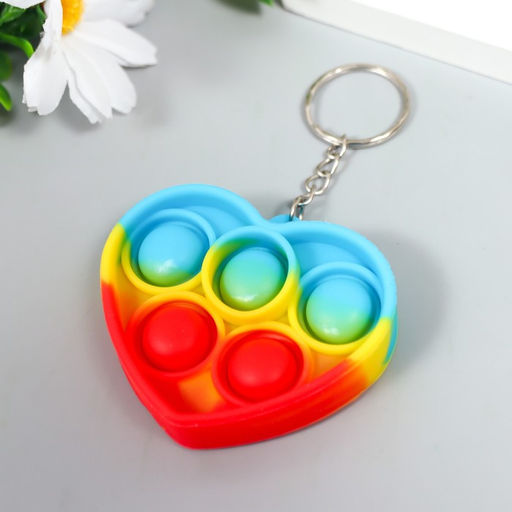 Цена за 12 шт. Брелок для ключей на кольце «Сердце разноцветное», антистресс (бесконечная пупырка), резина, 5×5.7×1.3 см, МИКС
