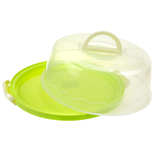 Блюдо для торта пластмассовое д30,5х12,5см, прозрачная крышка с защелками, с ручкой, цвета микс (Китай) - Домашняя мода фото 4