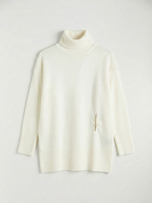 Bal?k?? Yaka Metal Aksesuarl? Kad?n Triko Kazak