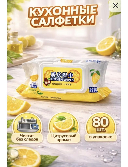 Влажные салфетки для кухни с экстрактом цитруса 80 шт
