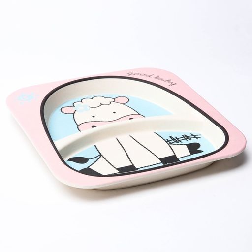 Набор детской посуды Коровка из бамбука, 5 предметов: тарелка, миска, стакан, столовые приборы - Крошка я фото 4