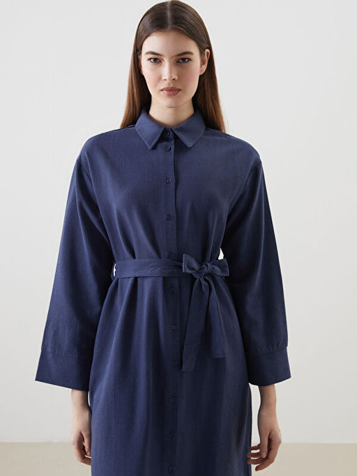 Keten Kar???ml? Kad?n G?mlek Elbise