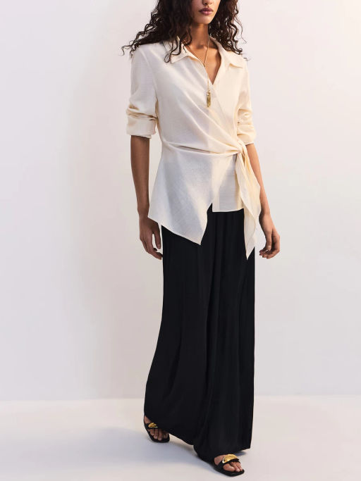 Брюки-палаццо с эластичным поясом из жатой ткани ZR2605012120-50 / Zarina