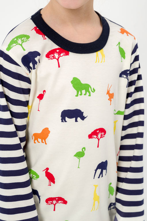 Пижама детская из джемпера и брюк без манжет из интерлока Сафари темно-синий полоса - Амадэль фото 16