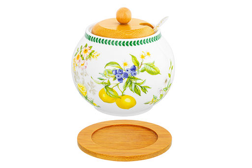 Сахарница 620 мл 11*11*12 см Лимоны + ложка + дер. крышка на дер. подставке NEW BONE CHINA - Elan gallery фото 13