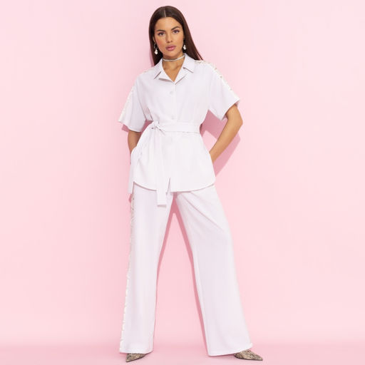 Брючный костюм со вставками из кружева Престижная номинация (серый 2 в 1 с поясом) - Charutti фото 2